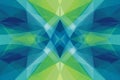 Abstract geometric pattern formed by linear shapes in vibrant blue and green, creating a modern,