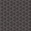 Abstract geometric pattern with hexagons and stripes. Vector seamless thin lines background. Black and white lattice