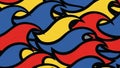 Abstract geometric pattern of interlocking wavy shapes in bold primary colors red blue and yellow with black outlines Royalty Free Stock Photo