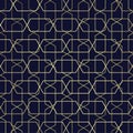 Abstract geometric pattern with lines, rhombuses A seamless vector background. Blue-black and gold texture Royalty Free Stock Photo