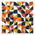 Abstract geometric pattern with navy orange and white circles squares and triangles shapes Royalty Free Stock Photo