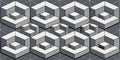 Abstract geometric pattern with nested isometric cubes in grayscale creating a complex 3D optical illusion effect Royalty Free Stock Photo