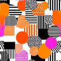 Abstract Geometric Pattern with Orange Pink and Black Circles and Royalty Free Stock Photo
