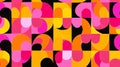 Abstract Geometric Pattern with Pink Orange and Yellow Shapes on Black Royalty Free Stock Photo