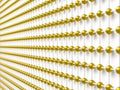 Abstract geometric pattern with rows of spherical objects on white background
