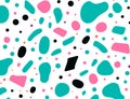 abstract geometric pattern of small and and green shapes on a white background, simplistic characters, memphis design