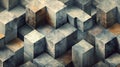 Abstract geometric pattern of stacked metal cubes in various shades of gray and brown Royalty Free Stock Photo