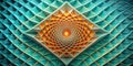 Abstract geometric pattern with teal and orange hues, featuring a central vortex and intricate triangular design. Generative AI Royalty Free Stock Photo