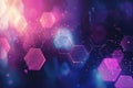Abstract geometric pattern with vibrant hexagonal tiles in shades of blue, pink, and purple, creating a textured mosaic