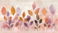 Abstract geometric patterns in lavender and peach, serene spring awakening beauty