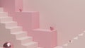 Abstract geometric pink stairs, modern minimal pastel stairs for product presentation