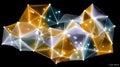 Abstract Geometric Polygonal Network with Gold and Teal Glowing Lights on Black Royalty Free Stock Photo