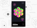 Abstract geometric poster. Geometric shapes, lime elements on a black background