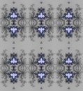 Regular delicate ornaments dark gray and black with lilac and dark blue elements on silver gray