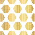 Abstract geometric seamless golden vector background hexagons on white. Repeating pattern with doodle texture hexagon shapes Royalty Free Stock Photo