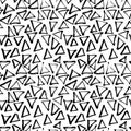 Abstract geometric seamless hand drawn pattern. Modern grunge texture. Monochrome brush painted background. Royalty Free Stock Photo