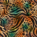 Abstract geometric seamless pattern with animal print. Trendy hand drawn textures. Royalty Free Stock Photo