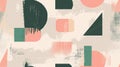 Abstract geometric seamless pattern with brushstrokes, circles squares triangles and rectangles in green pink black and beige Royalty Free Stock Photo