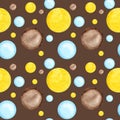 Abstract geometric seamless pattern with circles. Brown Background with Polka Dot fabric. Trendy hand drawn texture Royalty Free Stock Photo