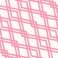Vector abstract geometric seamless pattern. Cute white and pink diamond grid Royalty Free Stock Photo