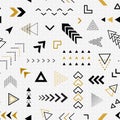 Abstract geometric seamless pattern. Design gold arrow for youthful prints. Graphic school shapes. Repeated geometry background. R