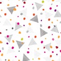 Abstract geometric seamless pattern with dots and triangles. Ornamental white