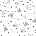 Abstract geometric seamless pattern with dots and triangles. Ornamental white