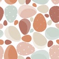 Abstract geometric seamless pattern with Easter eggs in pastel light colors isolated on white background. vector