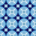 Abstract Geometric Seamless Pattern with Floral Ornament in Blue and Navy Color. Royalty Free Stock Photo