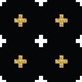 Abstract geometric seamless pattern with golden crosses