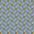 Abstract geometric seamless pattern with lines and square shapes in dark blue and yellow on white backgrounds. Royalty Free Stock Photo