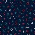 Abstract geometric seamless pattern. Memphis background. Pattern for every day design. Modern hipster elements. Graphic shapes cir