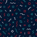Abstract geometric seamless pattern. Memphis background. Pattern for every day design. Modern hipster elements. Graphic shapes cir