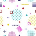Abstract geometric seamless pattern in Memphis style on white background. Fashion 80s-90s trends designs, Retro funky Royalty Free Stock Photo