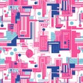 Abstract Geometric Seamless Pattern with Pink Blue White Lines and Royalty Free Stock Photo