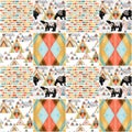 Abstract geometric seamless pattern with polar bear, watercolor triangles in patchwork style Royalty Free Stock Photo