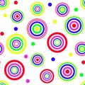 Abstract geometric seamless pattern. Red and blue, yellow and green circles. Royalty Free Stock Photo