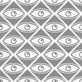 Abstract geometric seamless pattern with striped rhombuses and eyes