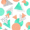 Triangles, circles with doodles, squiggles, scribbles, watercolor paper textures.