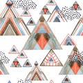 Abstract geometric seamless pattern with watercolor triangles in patchwork style Royalty Free Stock Photo