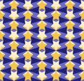 Abstract geometric seamless pattern with yellow stars and blue polygons fractal background rhomb fret motif Royalty Free Stock Photo