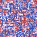 Abstract seamless pattern with white, blue and red irregular jagged lines. Royalty Free Stock Photo