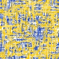 Abstract seamless pattern with white, yellow and blue irregular jagged lines.