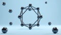 Abstract Geometric Shape with Spheres and Metal Structure on Blue Backdrop Royalty Free Stock Photo