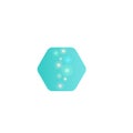 Abstract geometric shape, turquoise unusual laboratory vector logo. Bright bokeh in hexagon icon. Chemical bio particles