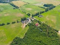 Abstract geometric shapes of agricultural parcels of different crops in yellow and green colors. Aerial view shoot from drone Royalty Free Stock Photo