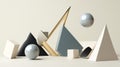 Abstract geometric shapes balancing in harmony: 3d render Royalty Free Stock Photo