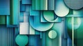 Abstract Geometric Shapes in Blue and Green with Overlapping Patterns and Modern Design