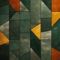 Abstract Geometric Shapes Dark Green And Orange Stained Glass Effects