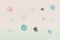 Abstract geometric shapes floating in the air, 3d rendering. Pastel coloured simple objects, abstract background